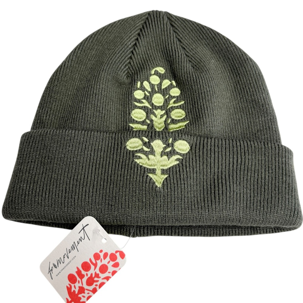 FP Movement‎ Beanie Hat Moss Green Knit Embroidered Logo One Size Womens